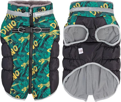 CuteBone Dinosaur Dog Winter Coat with Harness, Reflective Warm Jacket for Cold Weather, Snowsuit for Medium Large Dogs YRFN03XXL