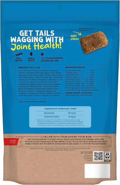 Cloud Star Dynamo Dog Soft Chews Hip & Joint Grain Free Dog Treats, Bacon & Cheese, 14 oz. Pouch