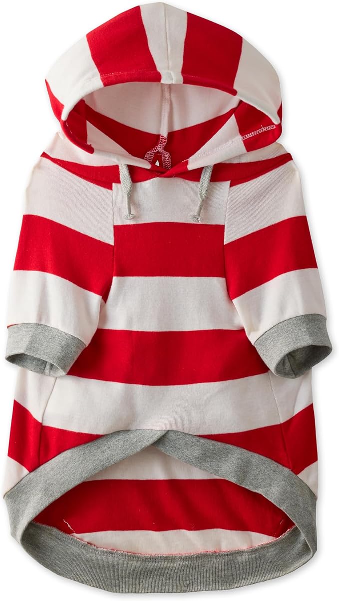 Pet Passion Rocky – The Original Lightweight Hooded Tee 100% Organic Cotton Dog Hoodie Pet Coat Sweater for All Sized Dogs, Red Bold Stripe, Medium (20-45 lbs)