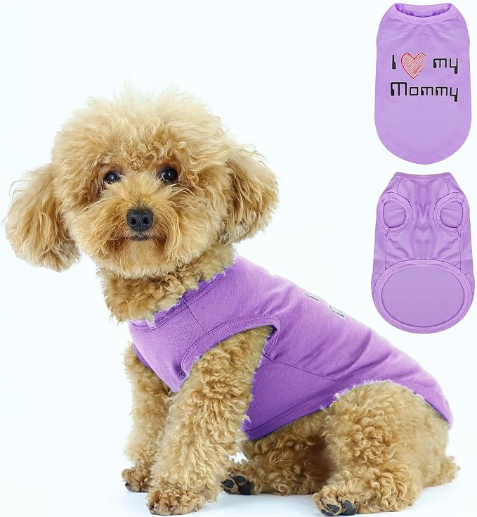 Expressive Pet Vest: Sleeveless Dog Shirt with 'I Love My Mommy' Slogan, Ideal for Chihuahuas, Poodles, Yorkies, and More - Adorable Design, Ultimate Comfort, Easy Maintenance! Purple Large