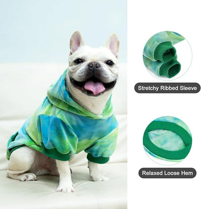 PAWCHIE Dog Hoodie for Small Dogs,Tie Dye Dog Cloth with Leash Hole,Puppy Sweatshirt, Pet Outfit, Cat Apparel,Blue Green,M