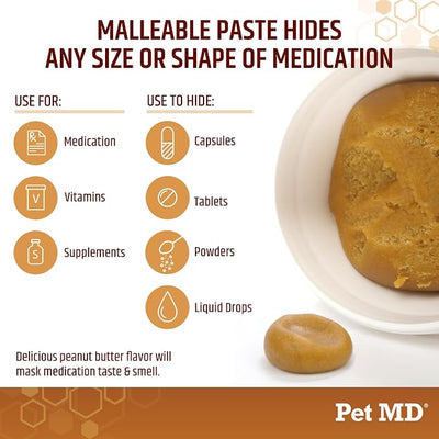 Pet MD Wrap A Pill Peanut Butter Flavored Pill Paste for Dogs - Make a Pocket to Hide Pills and Medication for Pets - 59 Servings