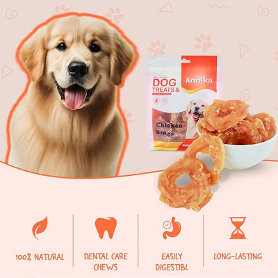 Annika Chicken Rings Dog Treats – Natural Chicken Jerky Chews, Rawhide-Free Healthy Training Treats for Small, Medium & Large Dogs, High Protein Snacks for Hip & Joint Support, 11.6 oz