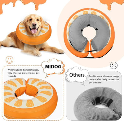 MIDOG Inflatable Dog Cone Collar Alternative After Surgery - Soft Protective Recovery Dog Cone for Large Medium Small Dogs & Cats, Elizabethan Collar for Dogs to Stop Licking - Orange,XL
