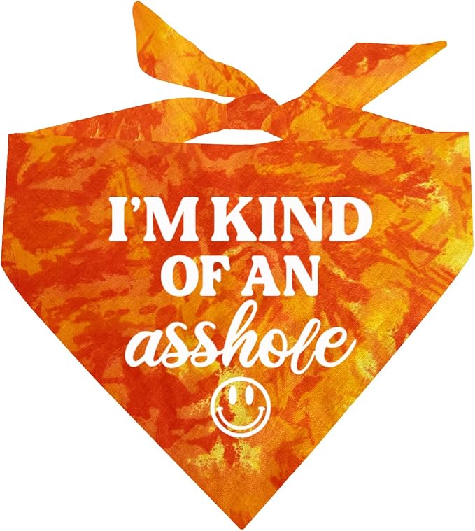 I'm Kind of an A (Problem) Dog Bandana | 100% Cotton Tie Dye Triangle | Made in USA | Do Not Pet | Funny Warning for Reactive or Moody Dogs | One Size | Orange Scrunch (31)