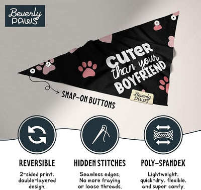 Funny Snap-On Dog Bandana for Small Medium Large Pets, Dogs Cats Adjustable Handkerchief Scarf for Girl & Boy, Cute Puppy Apparel & Accessories (Cuter Than Your BF, X-Large)