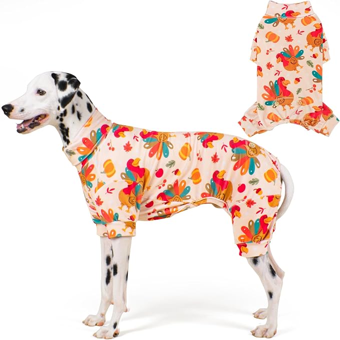 KYEESE Thanksgiving Dog Pajamas, Turtleneck Dog Pajamas for Medium Dogs Boy Girl, Velvet Turkey Pattern Pet Jumpsuit with 4 Legs, Warm Sleepwear Fun Holiday Pjs Doggie Clothes, XX-Large