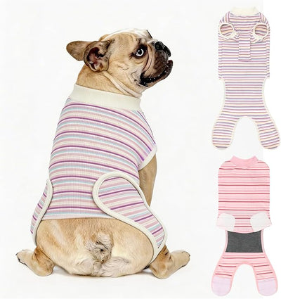 2 Packs Breathable Cotton Dog Recovery Suit for After Neuter Spay Abdominal Wounds Protector, Professional Anti-Licking Onesies for Male Female Pets Surgery Bandages, S Textured Pinky White