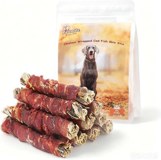 Pawmate Duck Wrapped Cod Skin Sticks Dog Treats, Rawhide Free High Protein Dog Chews with Omega 3, Natural Long Lasting Duck Dog Treats for Large Medium Small Breeds, 10.6 oz