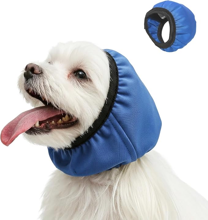 Adhiper Waterproof Dog Ear Muffs & No Shake Ear Wraps for Swim, Bath, Drying, Grooming, Dog Ear-Covers for Sound Noise Protection & Anxiety Relief - Head Circle 7.9-11.8in (Blue/S)