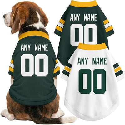 Green Bay Dog Clothes Jersey Style Personalized Pet T Shirt with Custom Name Number for Small Medium Large Dogs