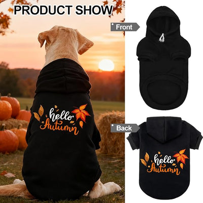EXPAWLORER Fall Dog Hoodie-Soft and Warm Dog Sweaters, Pet Clothes Autumn Winter Coat Sweatshirt with Autumn Maple Leaf Theme Print for Puppy,Cat, Small Medium Large Dogs
