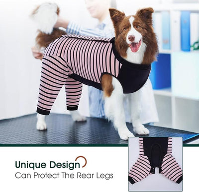 Kuoser Dog Recovery Suit with Anti Licking Rear Leg Sleeve, Pink 3XL | Abdominal Dog Surgical Suit with Pants Cover Protect Wounds, Dogs Elbow Protector Soft Pet Surgery Onesie Cone Alternative