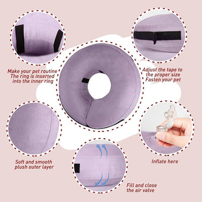 Inflatable Dog Cone Collar-Soft Protective Cone for Dogs After Surgery,Dog Donut Collar for Large Medium Small Dogs and Cats (Purple Gray,Small)