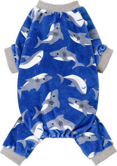 Fitwarm Shark Dog Pajamas, Dog Clothes for Small Dogs Girl Boy, Pet Onesie with Feet, Cat Outfit, Lightweight Velvet, Royal Blue, Large