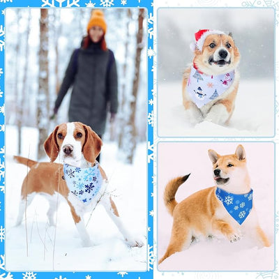 Abbylike 50 Pieces Winter Dog Bandanas Bulk Blue Snowflake Dog Bandanas for Pets Triangle Kerchief Scarf Bibs for Winter Pets Cats Party Costume Accessories (25.6 x 17.7 x 17.7)