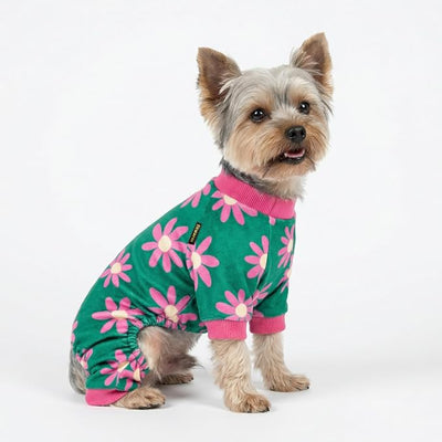 Fitwarm Flower Fleece Dog Pajamas, Warm Winter Dog Clothes for Small Dogs Girl, Cozy Pet Onesie with Feet, Dark Green, XXL
