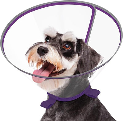 Clear Dog Cone for Small Dogs After Surgery, Adjustable E-Collar to Stop Licking with Padded Neck for Shih Tzu, Yorkie, Soft Recovery Collar with Reflective Trim for Night Visibility Purple XS