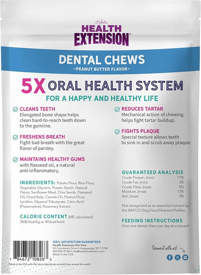Health Extension Peanut Butter Dental Bones for Dogs, 14 Small Bones, Healthy Gums, Freshens Breath, Cleans Teeth, Training or Reward 6 oz Bag (Pack of 2)