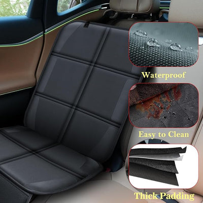 Meolsaek Car Seat Protector for Child Car Seat, Durable 600D Fabric Waterproof Car Seat Cover with Thick Pad Non-Slip Backing，No Imprints (Thicker Black-2pc)