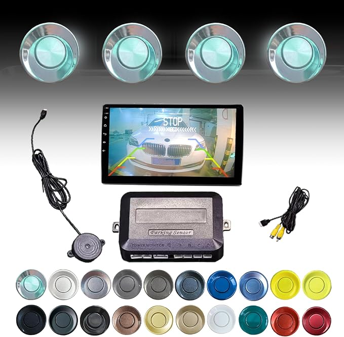 LCD Parking Sensor Kit - Displays Data on Original Screen, Easy Rear Installation, Compatible with CVBS Cameras (Not for AHD), 18 Probe Colors to Match Any Vehicle（Chrome）