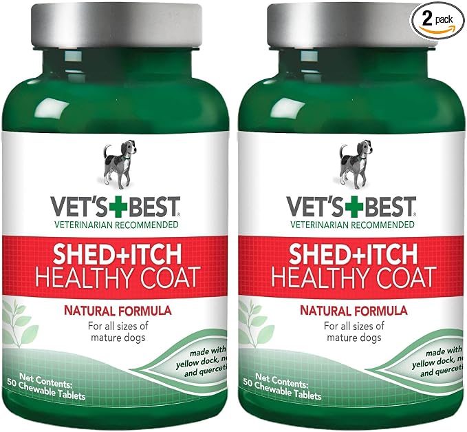 Vet's Best Healthy Coat Shed & Itch Relief Dog Supplements | Relieve Dogs Skin Irritation and Shedding Due to Seasonal Allergies or Dermatitis | 50 Chewable Tablets,(Pack of 2)
