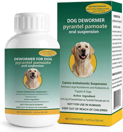Dog Dewormer Liquid – Pyrantel Pamoate Formula for Roundworms & Hookworms Support, Fits for Dogs, 120 mL (4.2 fl oz)