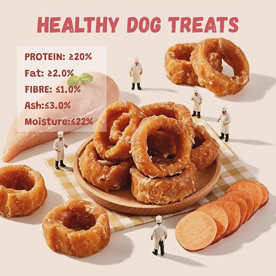 Pawmate Chicken & Sweet Potato Dog Treats, Soft Dog Treats Donut, High Protein Low Fat Natural Dog Jerky Chews for Small and Large Dogs, Puppy & Senior Dog Snacks, 10.6 oz