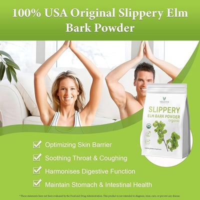 VELOTO Organic Slippery Elm Bark Powder, 1 Pound, Pure Slippery Elm Inner Bark Powder, Natural Vegan Herbal Supplement for Soothing Throat Digestive Health, Gluten-Free, No Contaminated, No GMOs, 454g
