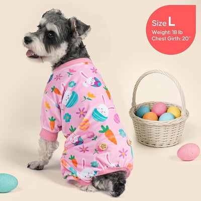 KYEESE Easter Dog Pajamas, Soft Dog Pajamas for Small Dogs Girl, Stretchy Dogs Pjs Velvet Puppy Jumpsuit with Eggs & Bunny Pattern, Comfy Lightweight Pet Outfit, Pink, S