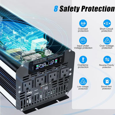 LVYUAN 3000 Watt Power Inverter 24V to 110V 120V DC to AC with 4 AC Outlets, LCD Display, USB Port & Remote Control for Home, RV, Vehicle, Truck, Off-Grid Solar System, Heavy Duty Outdoor Camping