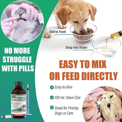 Liquid Dewormer 2X for Dogs & Cats, Pyrantel Pamoate Oral Liquid for Large Roundworms & Hookworms, Easy-to-Give Formula for Puppies & Kittens 2 Months & Older, 100 mL