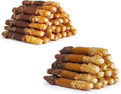 MON2SUN 5 Inch Triple Flavor Chicken Liver Duck and Chicken Rawhide 30 Count for Small and Medium Dogs & 5 Inch Triple Flavor Chicken Pumpkin and Duck Rawhide 15 Count for Small and Medium Dogs