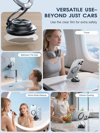 Ultra-Thin Vacuum Magnetic Car Phone Holder for MagSafe[108+LBS Strongest Suction & 3000gf Strongest Magnetic],360°Adjustable Suction Cup Phone Mount for Car,Gym,Mirror,Men Women-Black