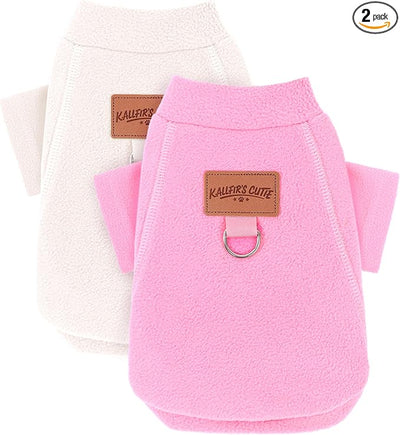 2 Pieces Dog Sweater Fleece Dog Winter Clothes for Small Dogs Girl Boy Turtleneck Puppy Sweatshirt Pet Pullover Sweaters Cat Apparel Clothing,XS, (Beige+Light Pink)