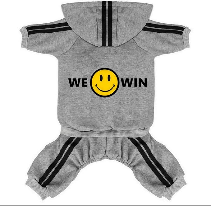 Weowin Pet Outfit - Cute Dog Hoodies Sweatshirt Tracksuit Clothes Jumpsuit Pajamas 4-Legs Grey for Puppy Small Medium Large Giant Dogs Girl or Boy (Small)