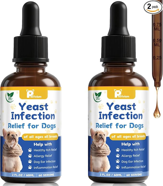 Yeast Infection Treatment for Dog, Natural Dog Yeast Infection Relief for Itchy Skin & Ear - Allergy & Paw Itching, Soothes Irritation & Reduces Inflammation Herbal Dog Supplement Drops 2 Packs