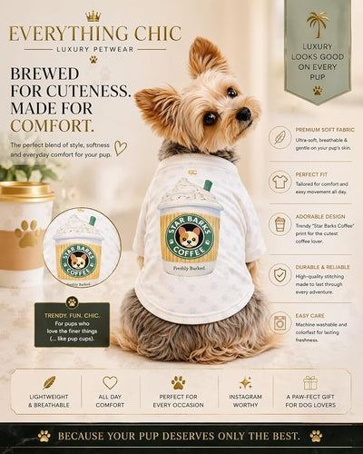 Luxury Designer Dog T Shirt – Trendy Puppy Clothes for Small Dogs, Fashion Pet Tee for French Bulldogs & Chihuahuas, Everything Chic Dog Apparel (StarbarksTee, Medium)