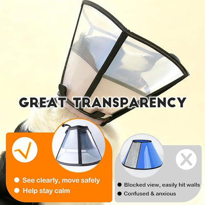 Soft Dog Cone, Stop Licking Deep Pet Recovery Collar After Surgery for Extra Large Dogs, Clear Plastic Breathable Elizabethan Head Neck Circle, Adjustable Comfortable Cones 30cm Long (XL Black)