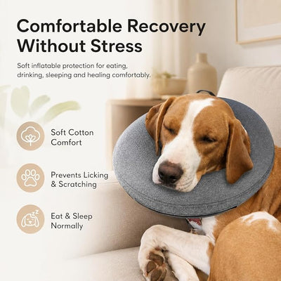 MIDOG Inflatable Dog Cone, Soft Donut Recovery Collar Alternative After Surgery to Help Prevent Licking, Comfy E Collar with Neck Pillow Design, Grey, L