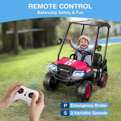 LIGIANT 24V Ride on Car for Big Kids, 4-Seaters Kids Golf Cart, Max. Capacity: 264 Lbs(4 Kids), 4WD Kid's Car w/Remote Control, Detachable Awning, Spring Suspension, Music/Story/Power Display