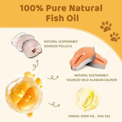 Fish Oil Omega 3 for Dogs - Salmon & Pollock Oil for Dogs and Cats - Defense Liquid Supplement for Skin, Coat Brain, Hip, Joint and Heart Health - Omega Oil for Pet(16OZ)