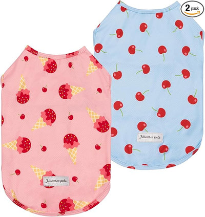 Fitwarm 2 Pack Ice Cream & Cherry UPF 50+ UV Sun Protection Dog Shirt, Lightweight Cooling Vest, Quick Dry Summer Clothes for Small Dogs Girl, Pet Outfit, Pink, Light Sky Blue, Small