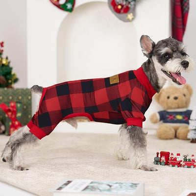 XPUDAC 4 Pack Dog Pajamas for Small Dogs Cats Plaid Doggie Clothes Puppy Onesies Christmas Pajamas Jumpsuits Pet Pjs Shirt Apparel X-Large, Red Green Khaki Grey