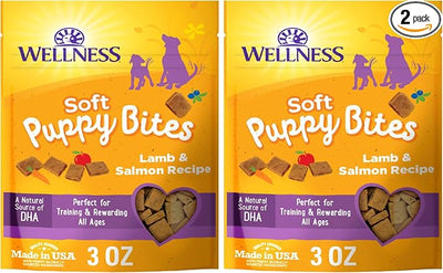 Wellness Soft Puppy Bites Dog Training Treats, Natural, Grain Free, Lamb and Salmon Recipe, 3 oz Bag (Pack of 2)
