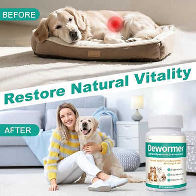 Poxo Dewormer for Dogs & Cats, 7-Way Wormer for Tapeworms, Roundworms & Hookworms, with Praziquantel & Pyrantel Pamoate – Gentle on Stomach, 25 Chewable