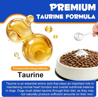 Taurine Powder for Dogs, Pure Taurine Supplement for Heart Function, Vision, Skin & Coat, Daily Energy Support, Easy Mix Unflavored Dog Food Topper with Scoop, 200g