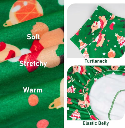 KYEESE Dog Christmas Pajamas, Turtleneck Pet Pjs for Small Dogs, Soft Velvet Holiday Dog Onesie with 4 Legs, Cozy Warm Sleepwear Doggie Jammies, Cute Winter Doggie Outfit, X-Large