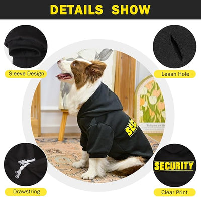 SCENEREAL Security Hoodie Sweaters for Small Medium Large Dogs, Halloween Costume Brushed Fleece Clothes With Hat, Soft Warm Winter Coat With Leash Hole for All Weather, M