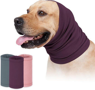 Dog Calming Hoodie Head Wrap,No Shake Anxiety Relief Quiet Thunder Vest for Dogs,Ear Protection Head Muffs for Grooming,Pet Covers for Fireworks,Vet Visits,Bathing,Purple,M